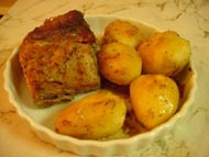 Roti de porc, patates jaunes