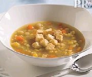 Soupe aux pois et ses croûtons